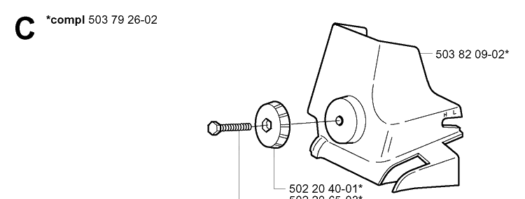 Air Filter Cover Diagram and Parts List for 334T 20034400001-20040100000 Husqvarna Chainsaw