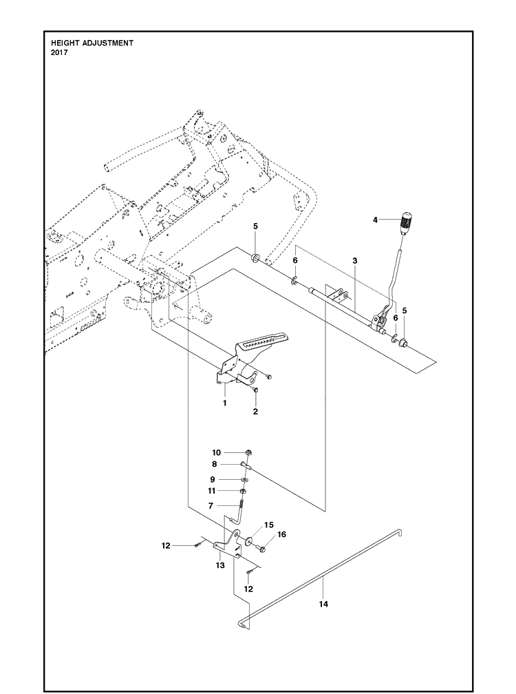 Height Adjustment Diagram and Parts List for R316T  Husqvarna Lawn Mower