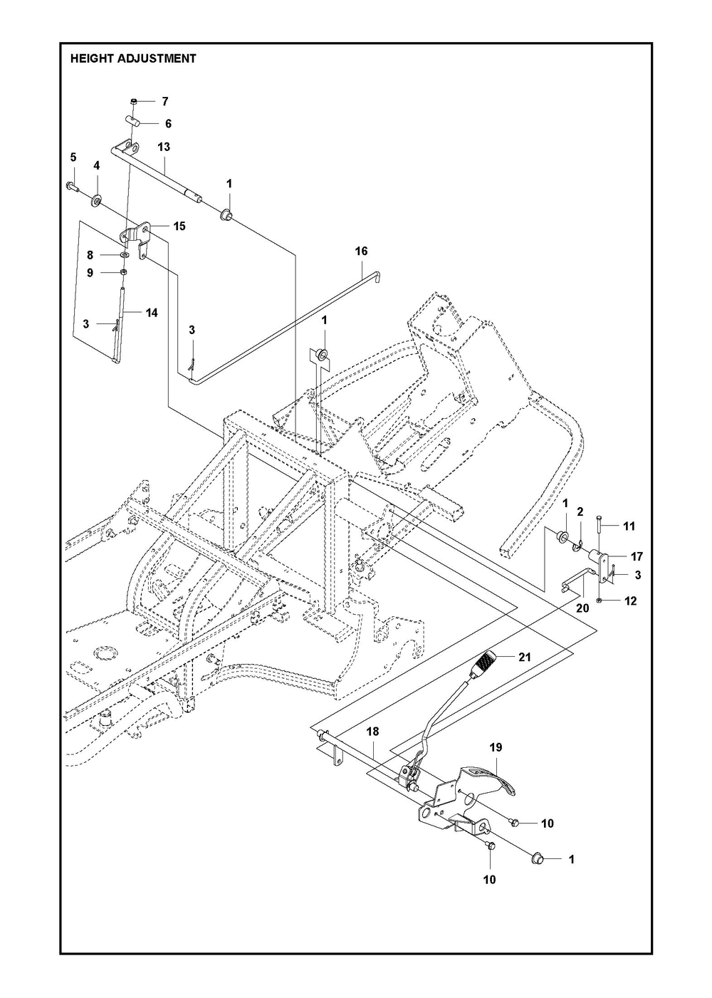 Height Adjustment Diagram and Parts List for RC320TSAWD 2023 Husqvarna Lawn Tractor