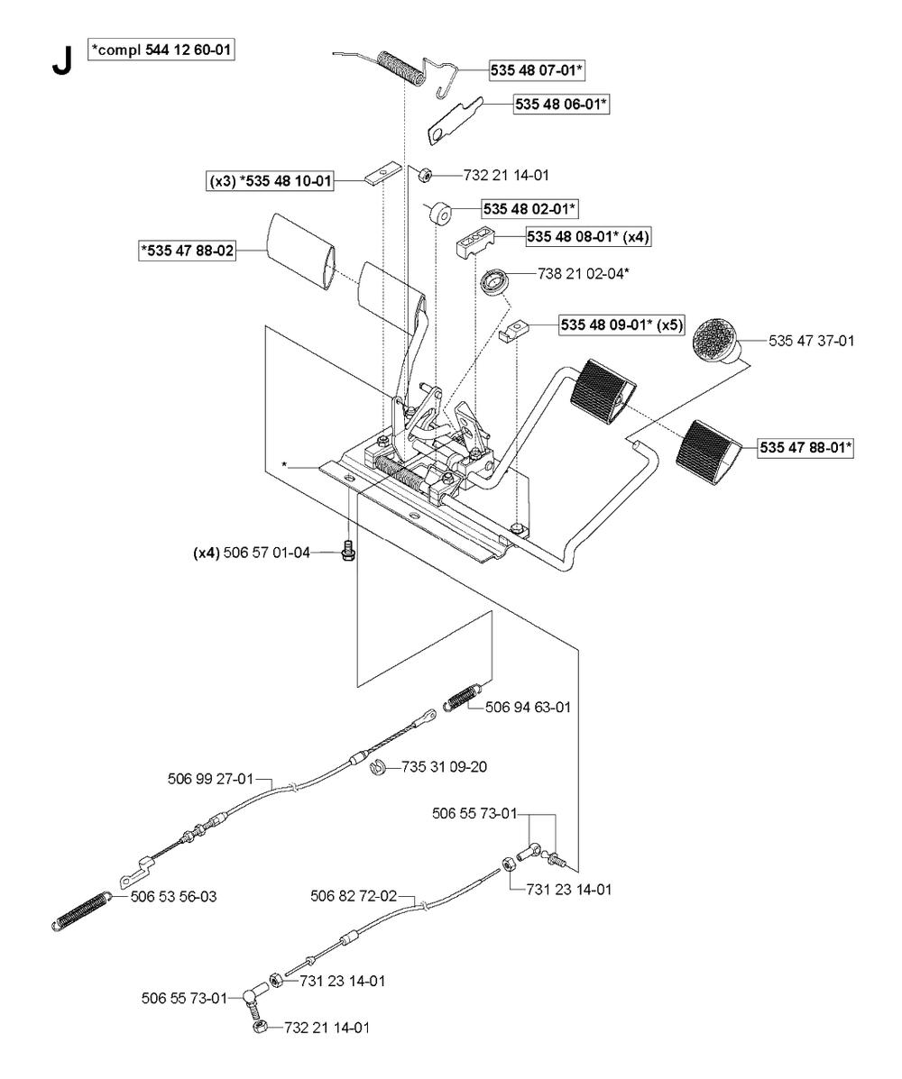 Pedals Diagram and Parts List for R13C (965070401)(2006-01) Husqvarna Lawn Tractor