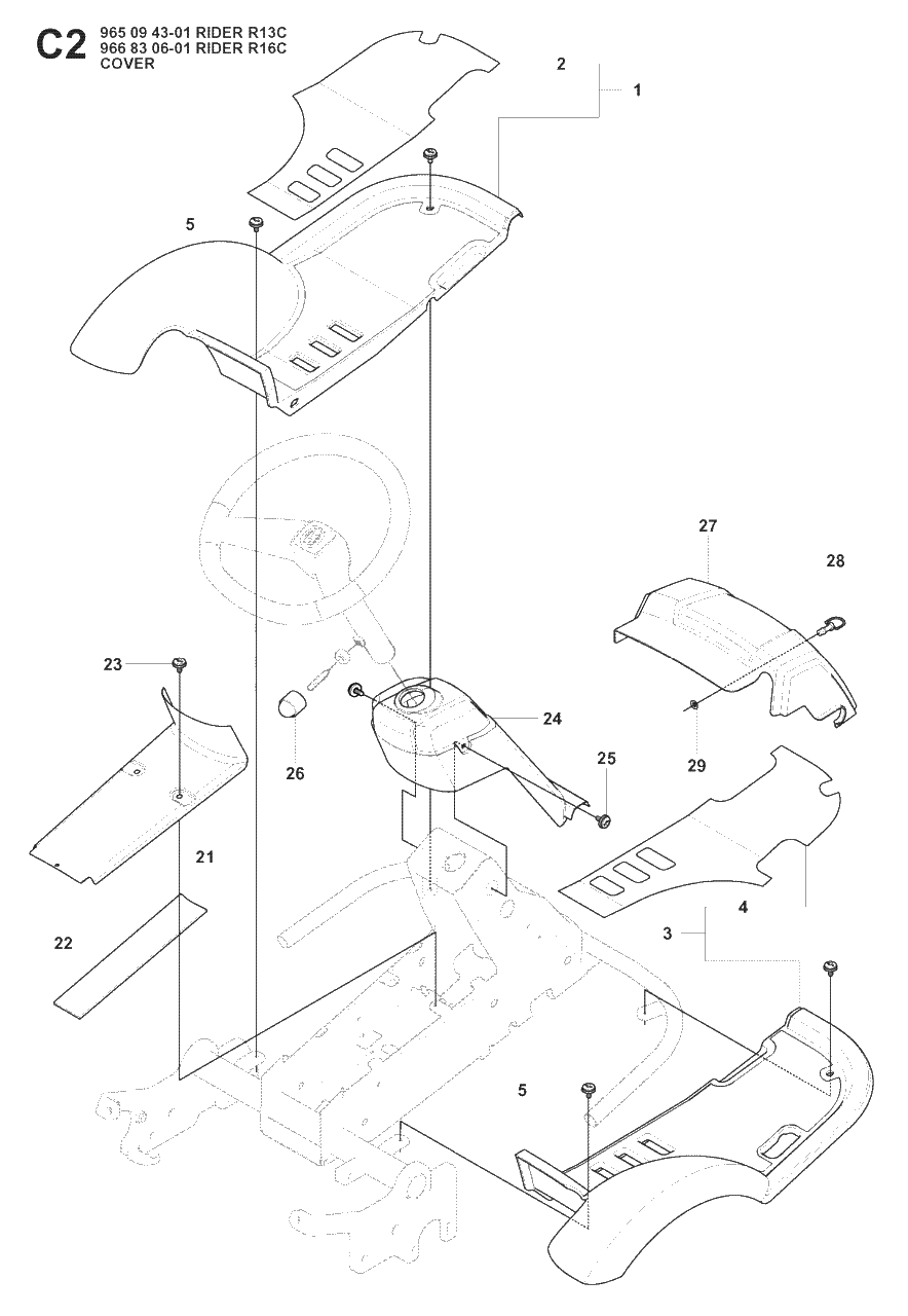Cover 3 Diagram and Parts List for R13C (965094301)(2008-04) Husqvarna Lawn Tractor