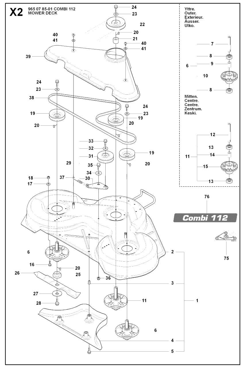 44-Inch/112cm Cutting Deck 2 Diagram and Parts List for R155AWD (965178701)(2007-03) Husqvarna Lawn Tractor