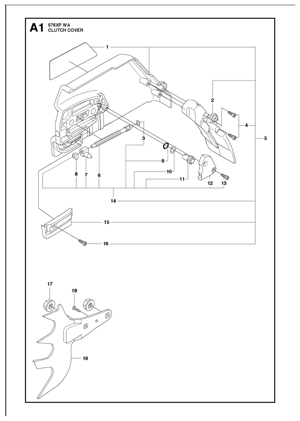 Clutch Cover Diagram and Parts List for 576XP-576XPG 576 XP W - 576 XP GW Husqvarna Chainsaw