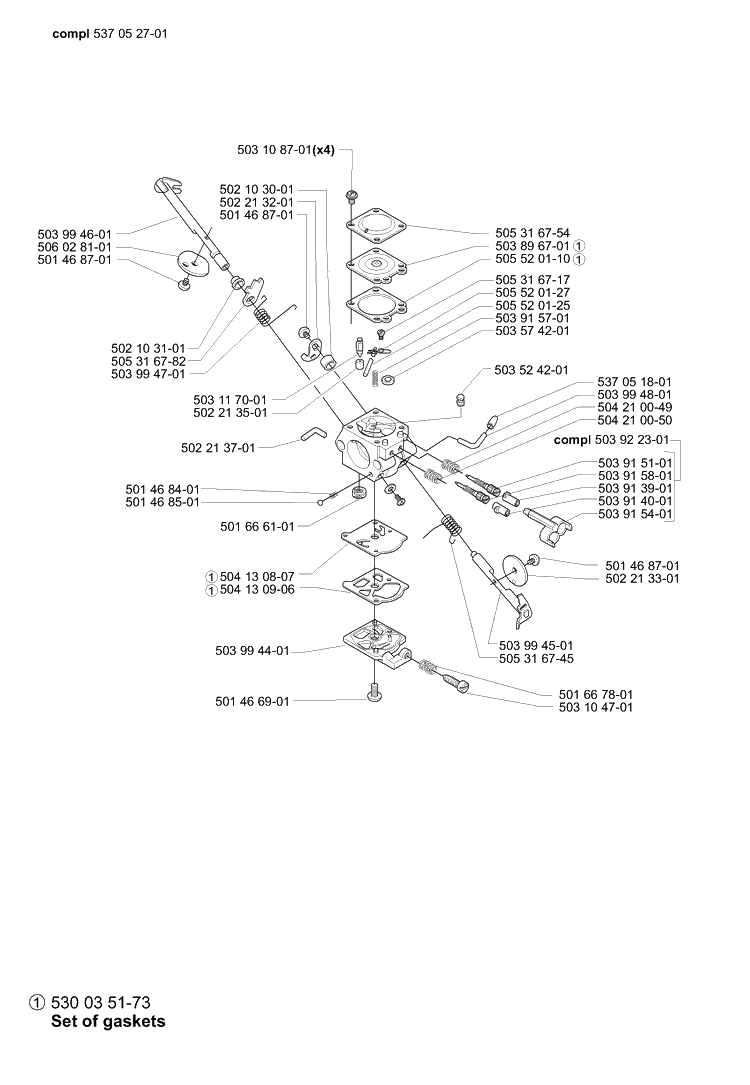 Carburetor Parts Diagram and Parts List for 232L 2006-04 Husqvarna Trimmer