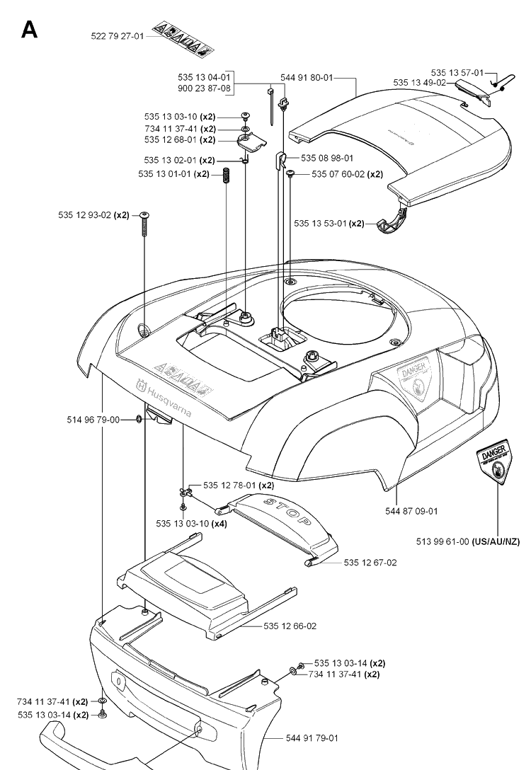 Cover Diagram and Parts List for 210C 2009-02 Husqvarna Lawn Mower