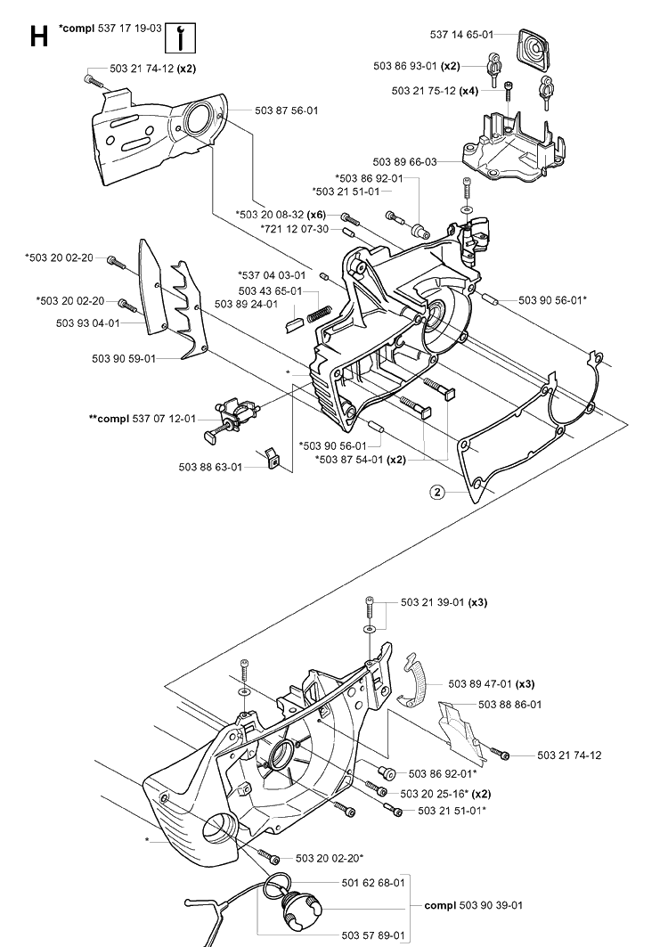 Crankcase Diagram and Parts List for 346XP 20041000001-20070799999 Husqvarna Chainsaw