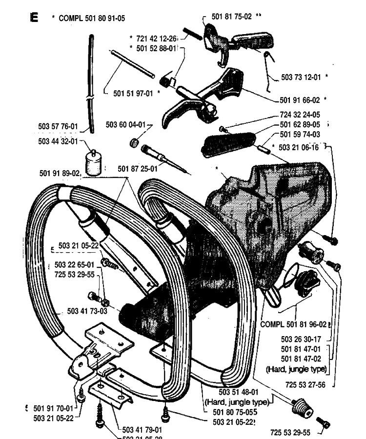 Fuel Tank And Handle Diagram and Parts List for 288 19933600001-19974900000 Husqvarna Chainsaw