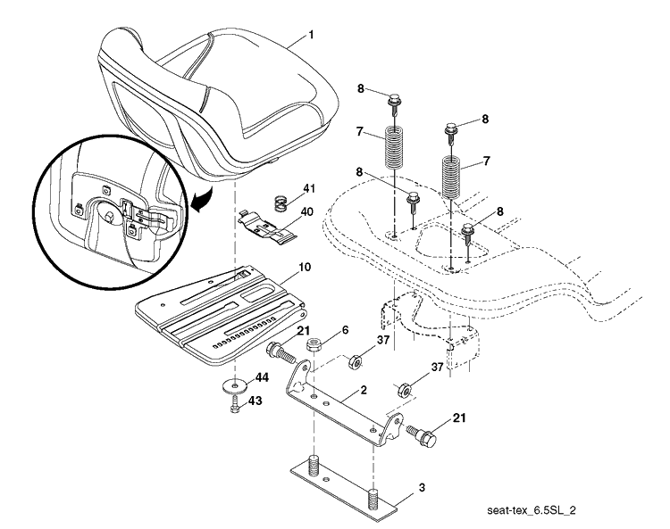 Seat Diagram and Parts List for YTH26V54 (96043013201)(2011-08) Husqvarna Lawn Tractor