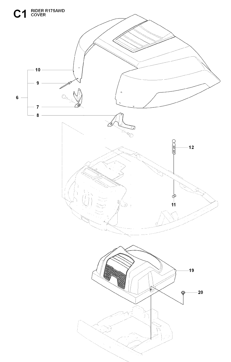 Hood Diagram and Parts List for RIDER175AWD (965105001)(2009-04) Husqvarna Lawn Mower