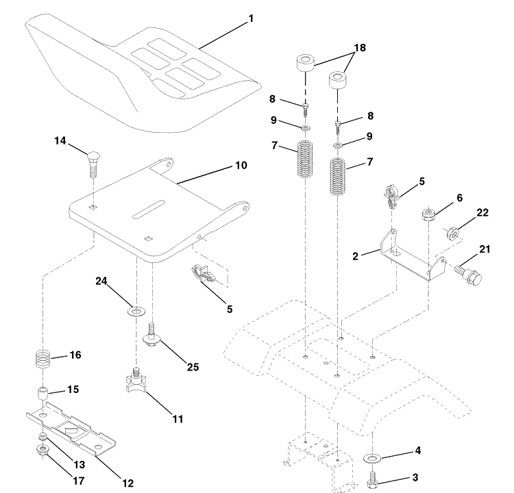 Seat Assembly Diagram and Parts List for LTH130 (954140005G)(1998-07) Husqvarna Lawn Mower
