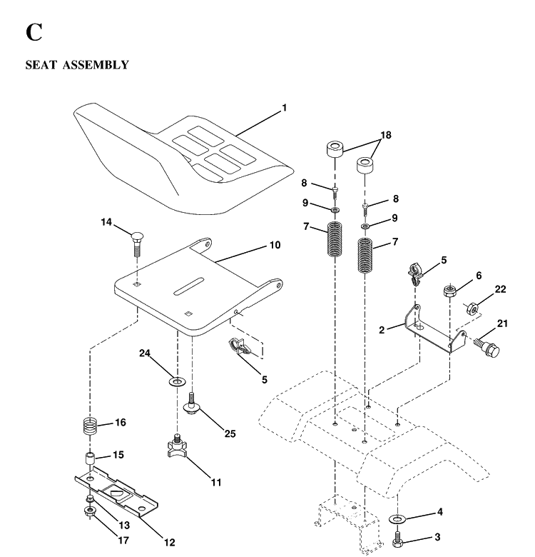Seat Diagram and Parts List for YTH160 (HEYTH160C)(1997-02) Husqvarna Lawn Tractor