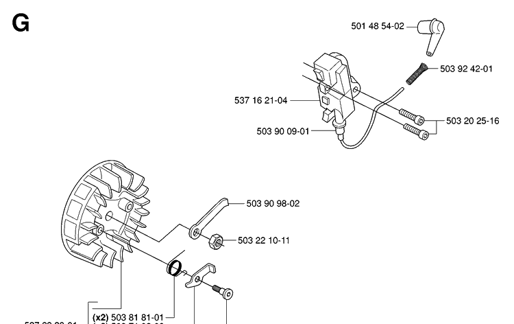 Ignition System Diagram and Parts List for 338XPT 20063600001-20100600000 Husqvarna Chainsaw