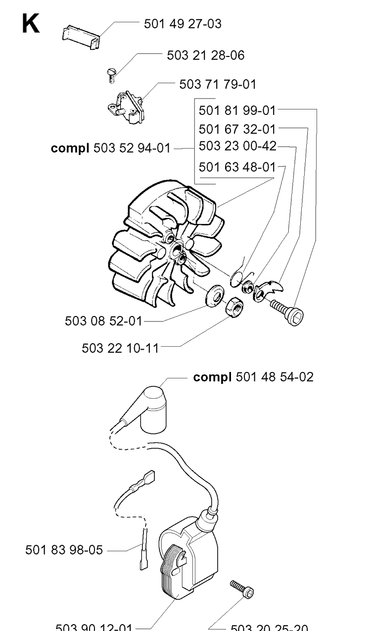 Ignition System Diagram and Parts List for 257 20013500001-Current Husqvarna Chainsaw