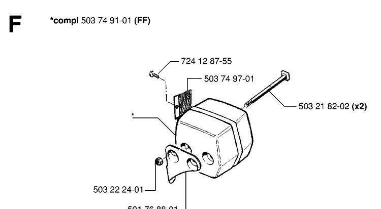 Muffler Diagram and Parts List for 55 (RANCHER)(19983100001-20001900000) Husqvarna Chainsaw