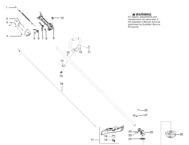 Handle, Shaft And Cutting Head Diagram and Parts List for 125L 2006-01 Husqvarna Trimmer