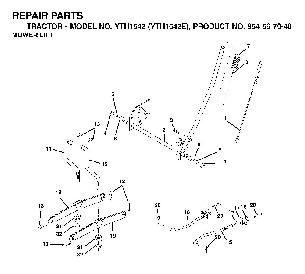 Mower Lift / Deck Lift Diagram and Parts List for YTH1542E (954567048)(2001-12) Husqvarna Lawn Tractor