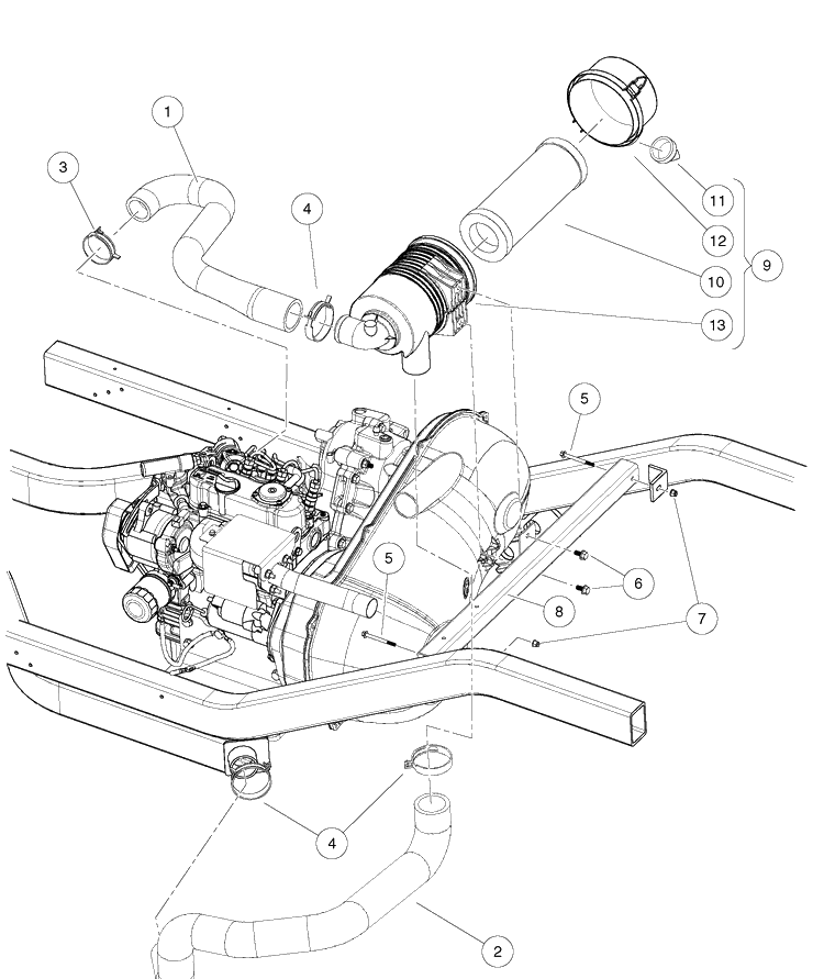 Intake Duct And Air Box Assembly - Diesel Vehicles Diagram and Parts List for HUV4421GXP 2009 Husqvarna Lawn Tractor