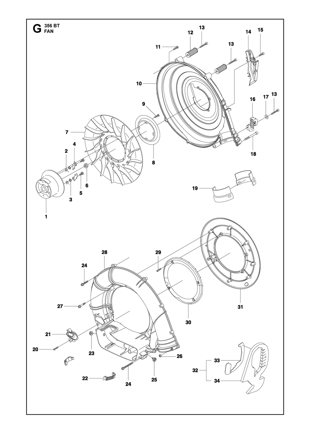 Fan Diagram and Parts List for 356BTX  Husqvarna Leaf Blower / Vacuum