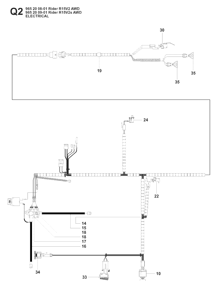 Electrical Diagram and Parts List for RIDER15V2AWD (965200901)(2008-01) Husqvarna Lawn Mower