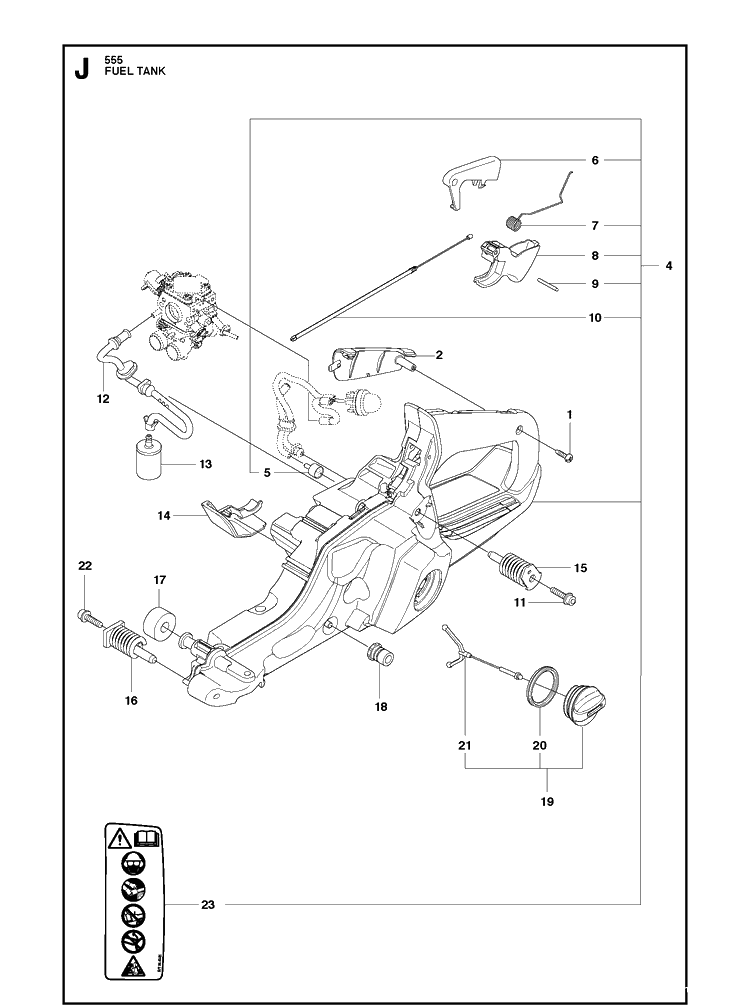 Fuel Tank Diagram and Parts List for 555 2011-03 Husqvarna Chainsaw