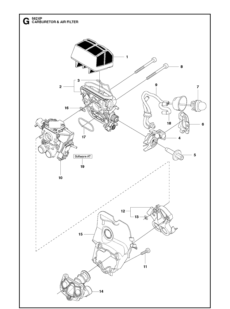 Carburetor Air Filter Diagram and Parts List for 562XP 2011-06 Husqvarna Chainsaw
