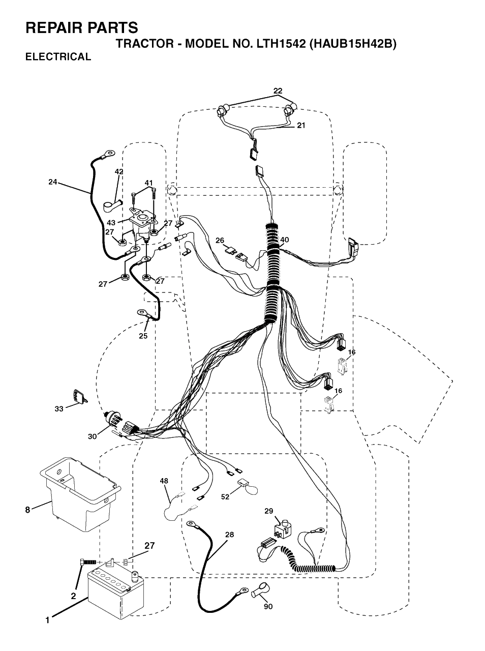 Electrical Diagram and Parts List for LTH1542 (954170086-B)(2004-01) Husqvarna Lawn Tractor