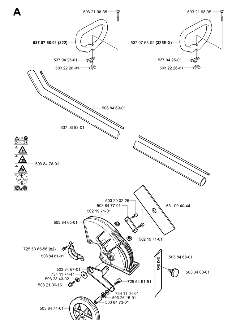 Shaft And Handle Diagram and Parts List for 325E 20010100001-20020900000 Husqvarna Edger