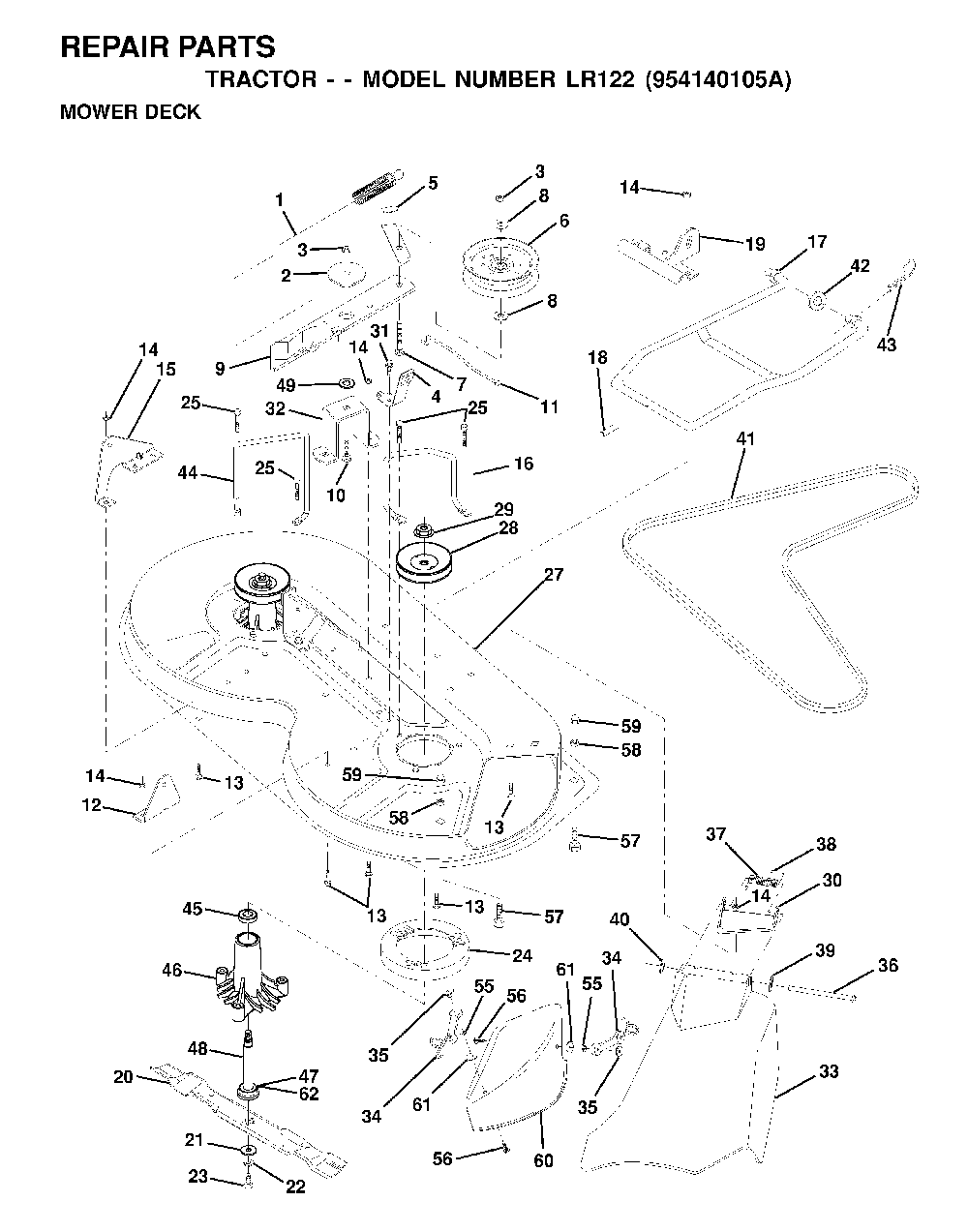 Mower Deck / Cutting Deck Diagram and Parts List for LR122 (954140105A)(1999-09) Husqvarna Lawn Tractor