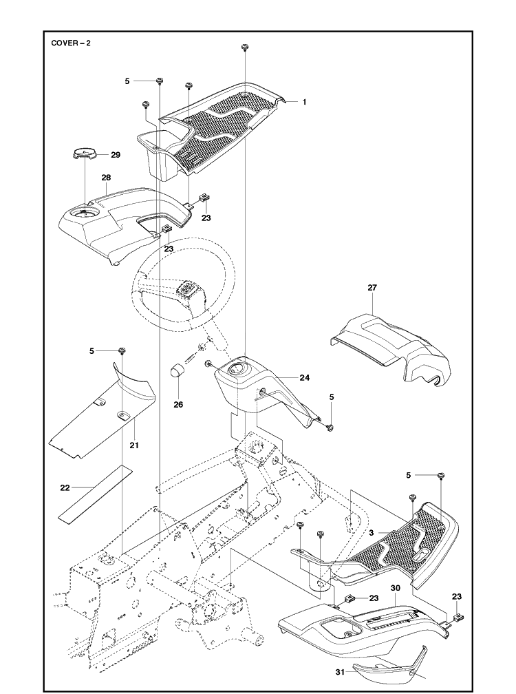 Cover 3 Diagram and Parts List for R215TX  Husqvarna Lawn Mower