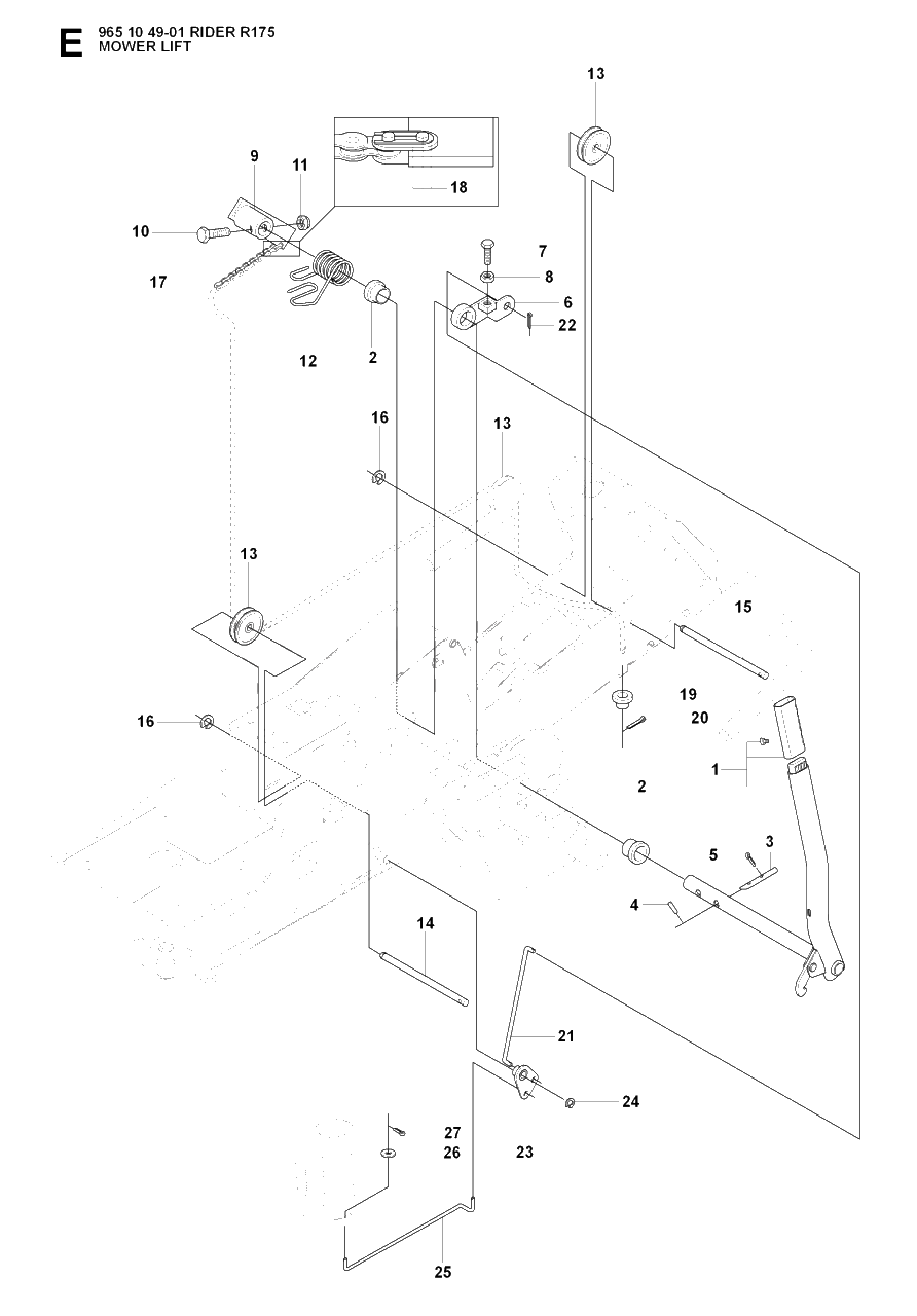 Mower Lift / Deck Lift Diagram and Parts List for R175 (965104901)(2007-01) Husqvarna Lawn Tractor