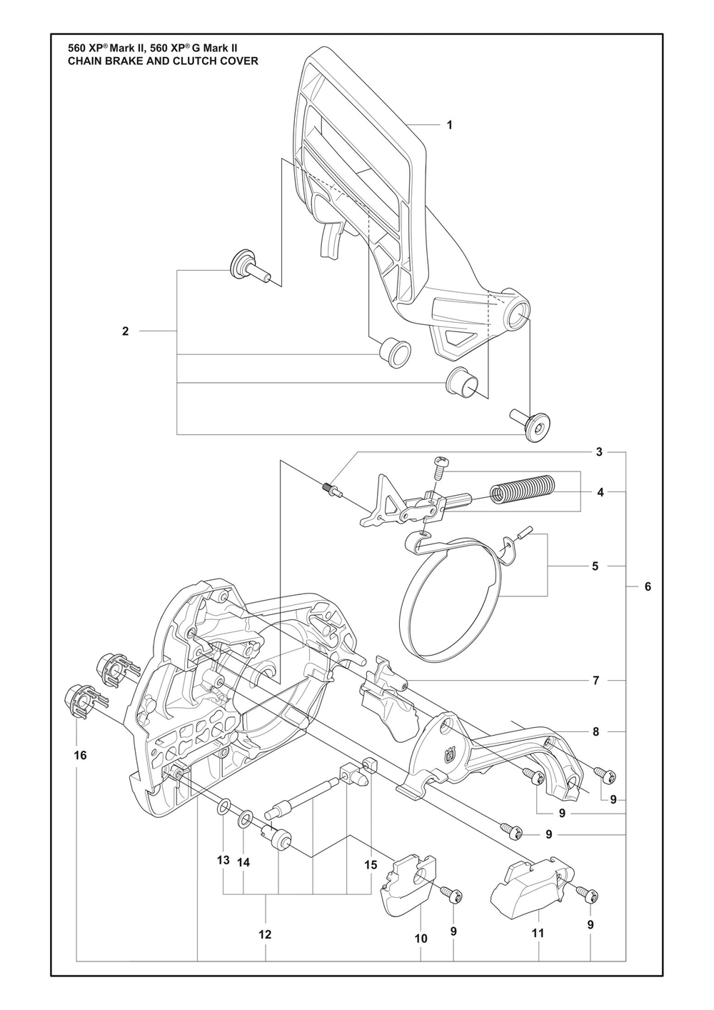 Chain Brake And Clutch Cover Diagram and Parts List for 560XPMARKII  Husqvarna Chainsaw