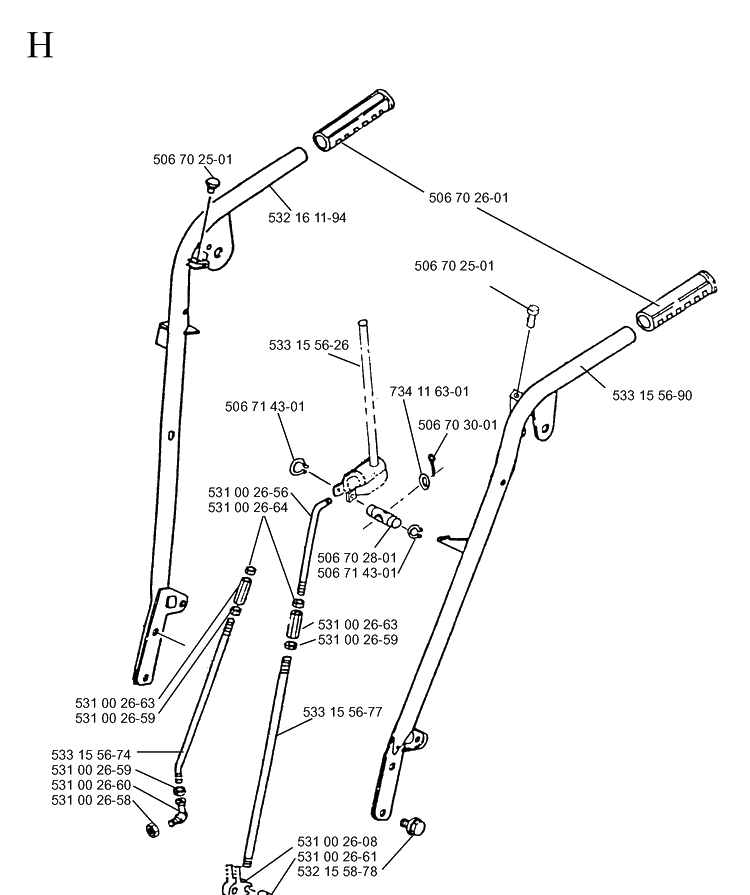 Handle Diagram and Parts List for 10-30  Husqvarna Snow Blower