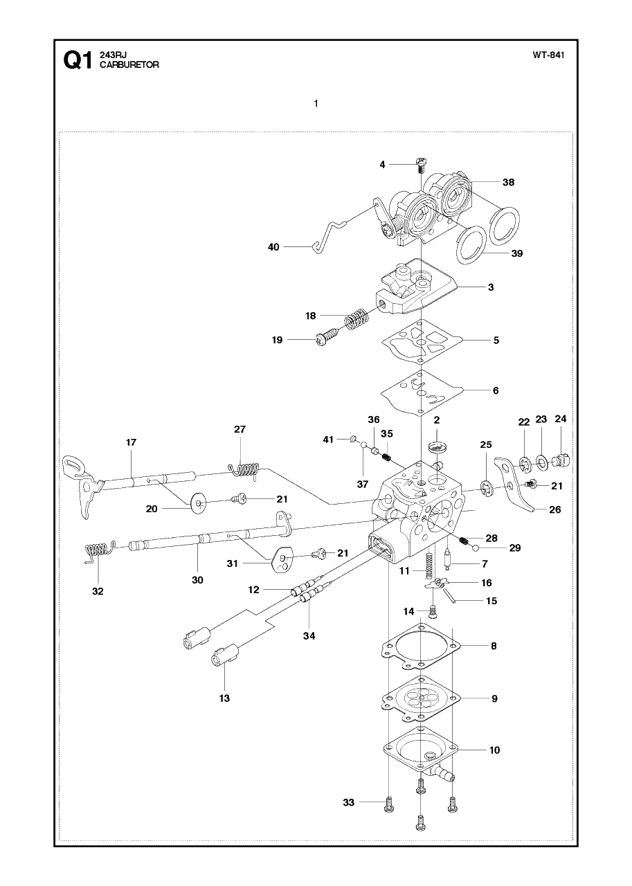 Carburetor Diagram and Parts List for 243RJ 20182200001 & Above Husqvarna Trimmer