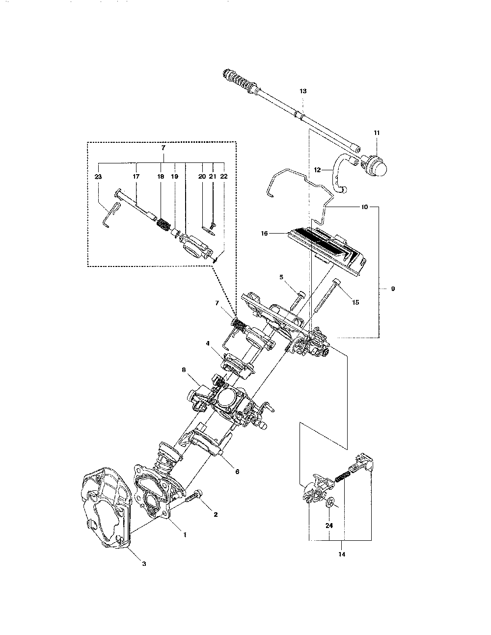 Carburetor & air filter Diagram and Parts List for 967166101  Husqvarna Chainsaw