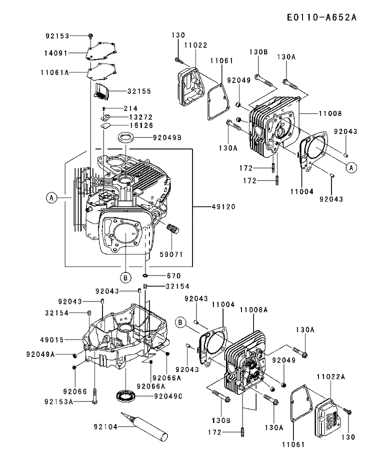 Cylinder And Crankcase Diagram and Parts List for FX691V-AS50 2017-09 Husqvarna Engine