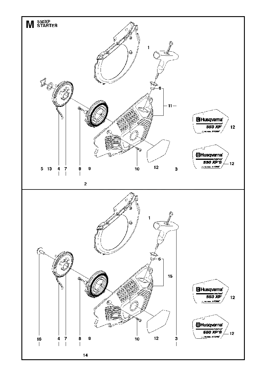 Starter Diagram and Parts List for 550XP-XPG 2014-01 Husqvarna Chainsaw