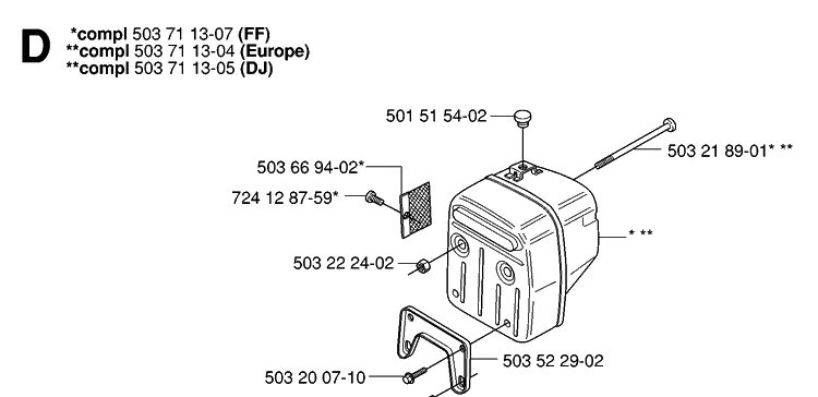 Muffler Diagram and Parts List for 395XP/ (XPG)(20070100001-20102299999) Husqvarna Chainsaw