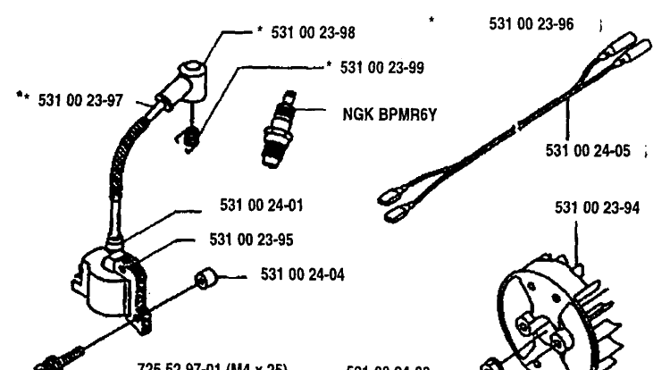 Ignition/Flywheel Diagram and Parts List for 125L 1993-04 Husqvarna Trimmer