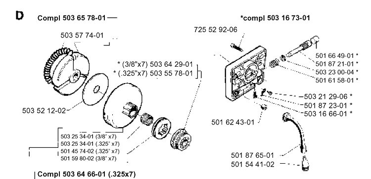 Clutch And Oil Pump Diagram and Parts List for 262XP 1993-12 Husqvarna Chainsaw