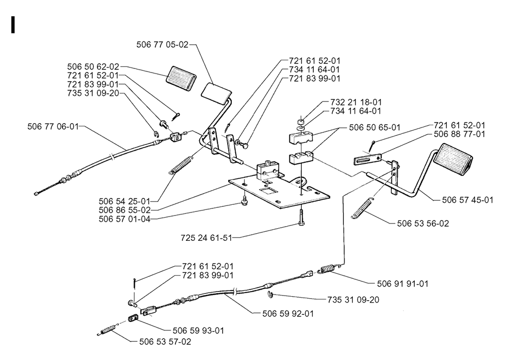 Pedals Diagram and Parts List for R970 1997-03 Husqvarna Lawn Tractor
