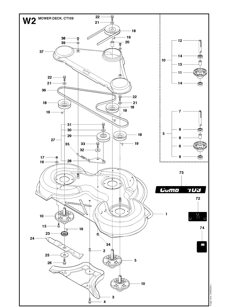 103cm Cutting Deck Diagram and Parts List for R422TSAWD (966632501)(2011-03) Husqvarna Lawn Mower