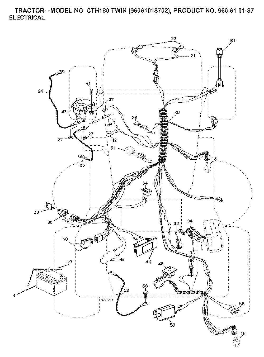 Electrical Diagram and Parts List for CTH180TWIN (96061018702, 960610187)(2007-09) Husqvarna Lawn Tractor