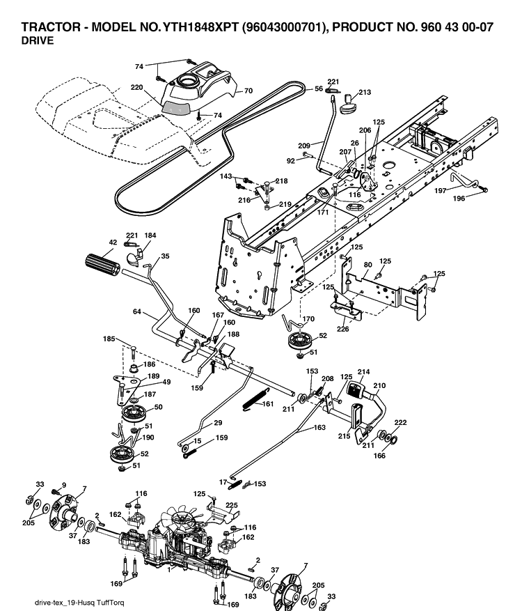 Drive Diagram and Parts List for YTH1848XP (96043000701)(2006-03) Husqvarna Lawn Tractor