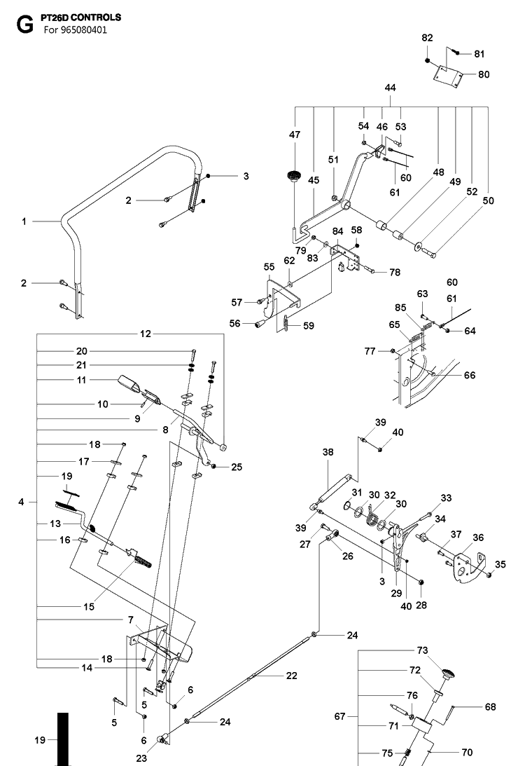 Controls 3 Diagram and Parts List for PT26D  Husqvarna Lawn Mower