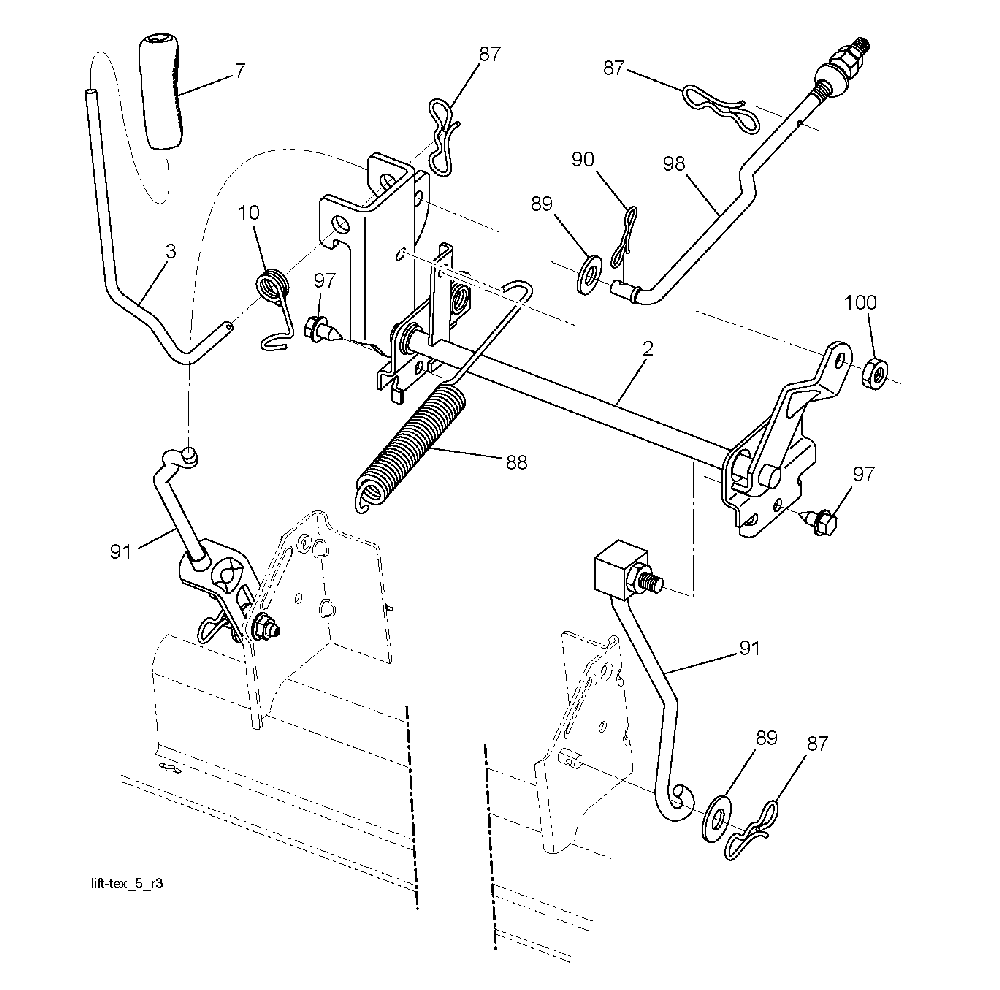 Mower Lift / Deck Lift Diagram and Parts List for LTH1742T (96041006701)(2008-11) Husqvarna Lawn Tractor