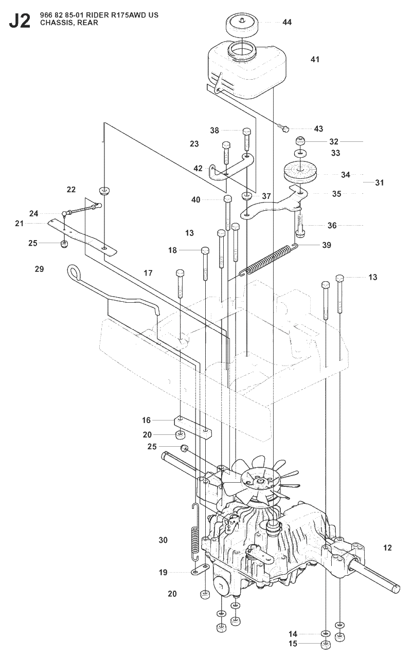 Transmission 2 Diagram and Parts List for R175 (966828501)(2008-05) Husqvarna Lawn Tractor