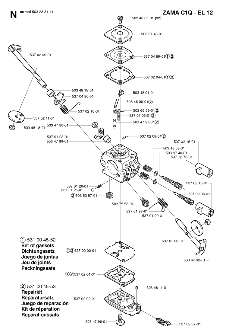 Carburetor Details Diagram and Parts List for 326P 20021800001-20042300000 Husqvarna Pole Saw