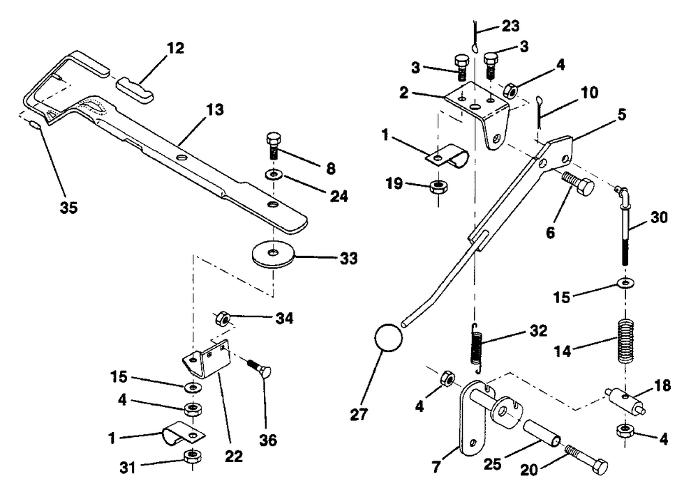 Mower Lift Lever Diagram and Parts List for LR12 (954000762-A)(1994-01) Husqvarna Lawn Tractor