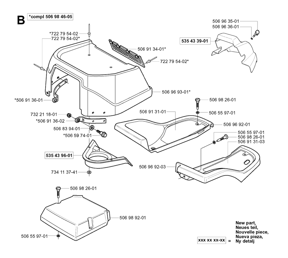Hood Diagram and Parts List for R16 2003-01 Husqvarna Lawn Tractor