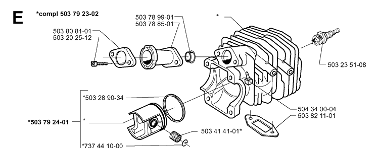 Cylinder Piston Diagram and Parts List for 335XPT 19970500001-19991000000 Husqvarna Chainsaw
